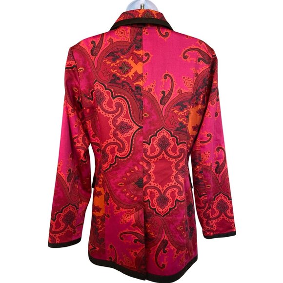 Transitions Paisley Jacket Black S Red Black Trim Light Preppy Boho Corpcore - Picture 2 of 7